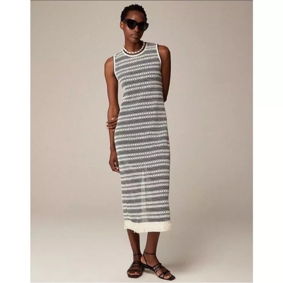 NWOT! J.Crew Collection crochet lined midi dress in stripe. Small.#CA706 $128 - Picture 1 of 6